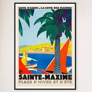 Galrie Sainte Maxime Vintage Travel Poster - Captivating French Riviera Decor, Black Frame, A4 21 x 30cm (8 x 12inch)