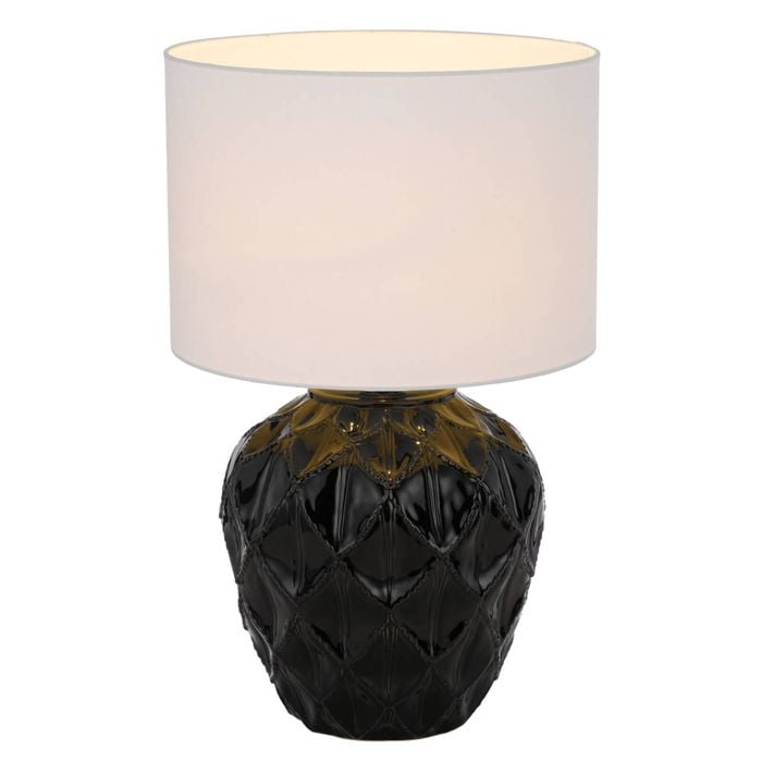 Telbix Diaz Modern Table Desk Lamp Light Fabric Ceramic Black White Gloss