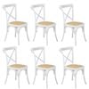 Oikiture 6PCS Crossback Dining Chair Solid Birch Timber Wood Ratan Seat White