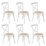 Oikiture 6PCS Crossback Dining Chair Solid Birch Timber Wood Ratan Seat White