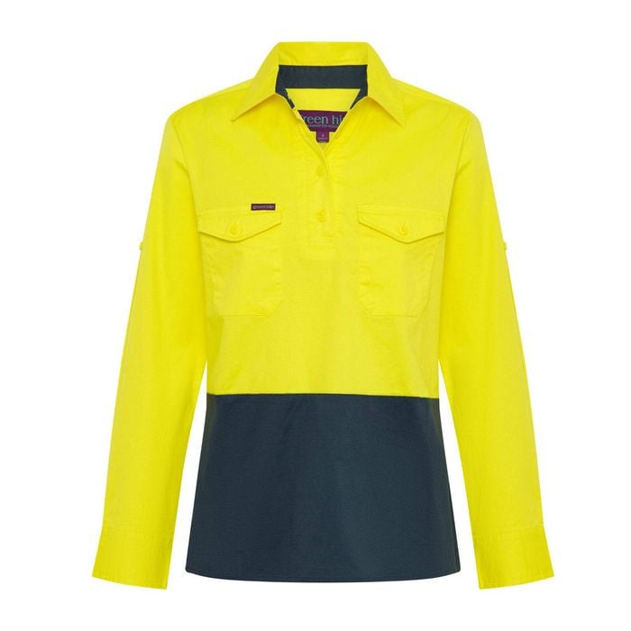 Green Hip Long Sleeve HiVis Shirt Yellow/Green Size 12