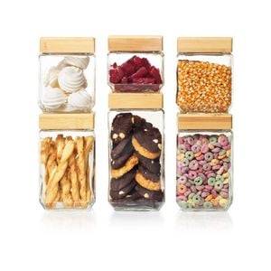 Bamboo 6 Piece Square Canister Set 11cmx11cmx23cm Scullery