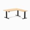 Desky Eco L-shape Sit To Stand Sublime Teak Melamine Desk 1500x1550mm Matte Black Height Adjustable Leg