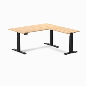 Desky Eco L-shape Sit To Stand Sublime Teak Melamine Desk 1500x1550mm Matte Black Height Adjustable Leg