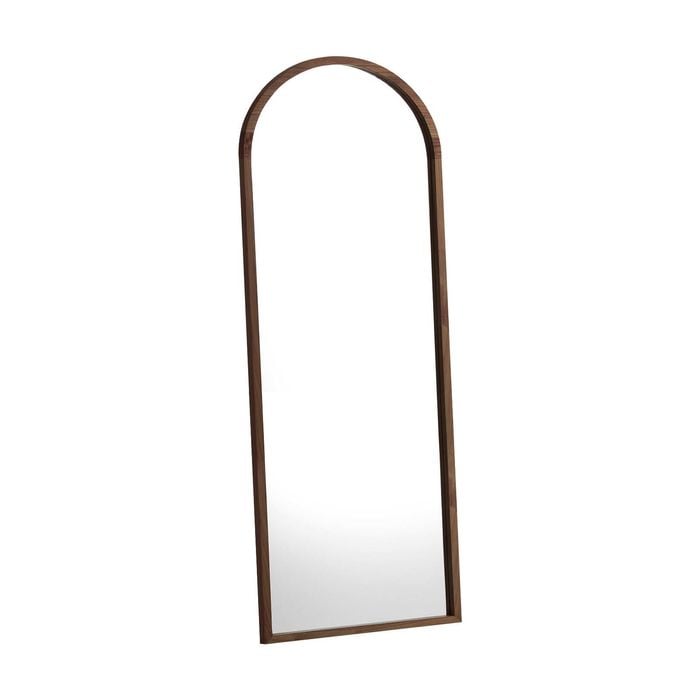 Oikiture Wooden Full Length Mirror 166x60cm Arched Floor Mirrors Walnut
