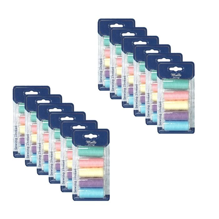 12x 5pc Malli Pastel Shades 180m Plastic Spool Sewing Garment Thread
