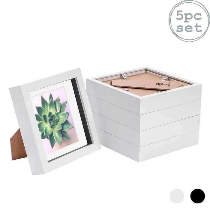Nicola Spring 5 Piece 6 X 6 3d Shadow Box Photo Frame Set - Craft Display Picture Frame With 4 X 4 Mount - White