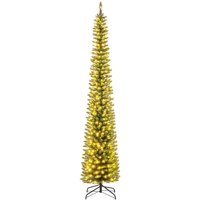 Costway 2.7M Artificial Pencil Christmas Tree 699 Branch Tips 400 Warm White LEDs