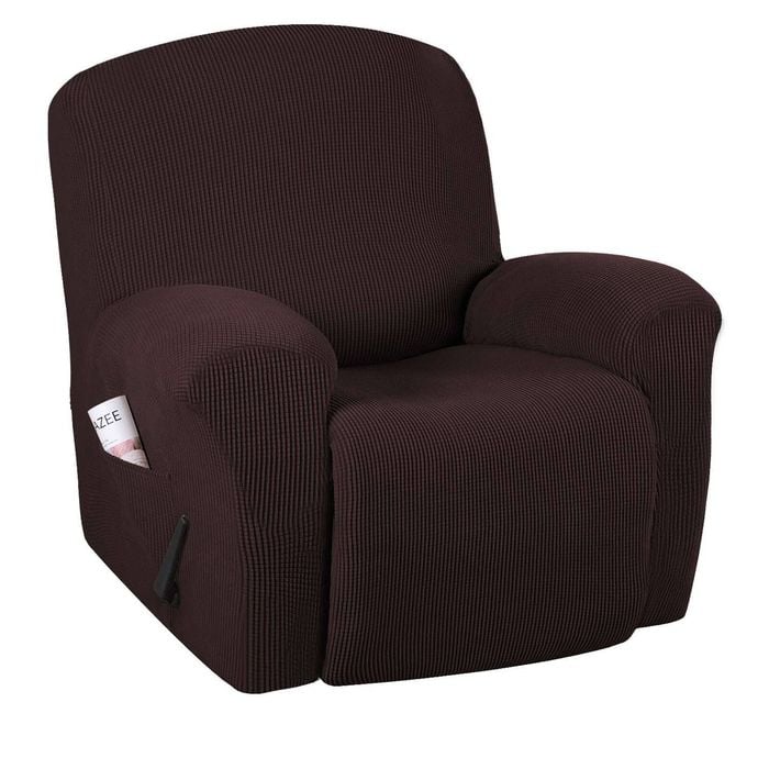 Smarcute Recliner Cover 1 Piece Jacquard Stretch Fabric Slip Resistant Sofa Cover Brown