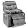 Costway Kids Velvet Sofa Adjustable Recliner with Cup Holder&Side Pocket Grey