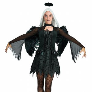 More Than Party Womens Fallen Angel Costume Layered Dress With Wings/Halo M/L