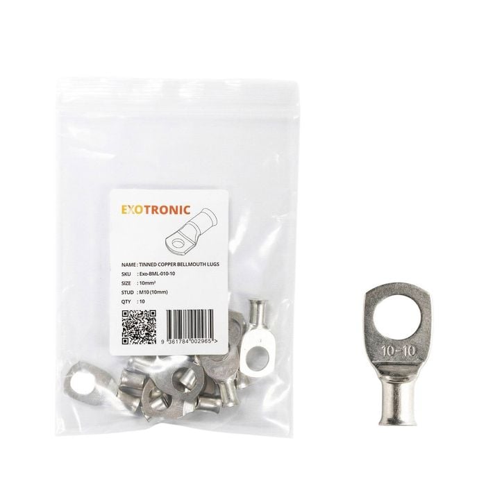 10 Pack of Exotronic 10mm² Copper Lug M10 | Bellmouth