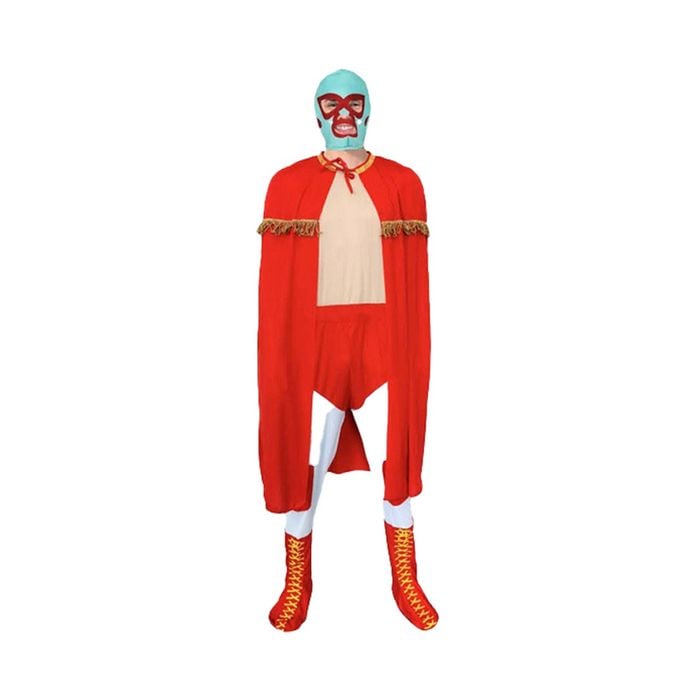 More Than Party Adult Macho Costume Superhero Style Mask Cape Jumpsuit S/M
