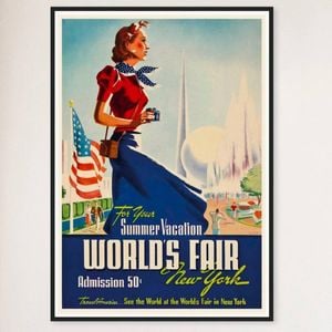 Galrie Vintage 1939 See The World's Fair New York Travel Poster Timeless Charm Artwork, Black Frame, 50 x 70cm (20 x 28inch)