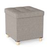 Costway 45CM Square Storage Ottoman Linen Fabric Footstool Rubber Wood Leg