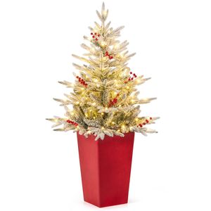 Costway Snow Flocked Pre-lit Artificial Christmas Tree /100 LED Lights Decoration for Home Party