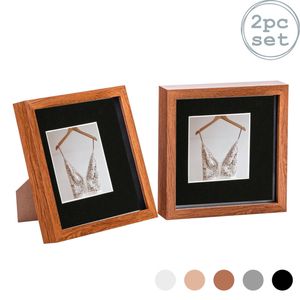 Nicola Spring Acrylic 3d Box Photo Frames With 4" X 4" Mounts - 8" X 8"  - Dark Wood - Pack Of 2