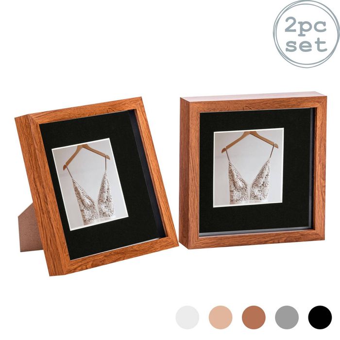 Nicola Spring Acrylic 3d Box Photo Frames With 4" X 4" Mounts - 8" X 8"  - Dark Wood - Pack Of 2