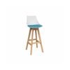 Olg Luna Bar Stool Oak Legs White Shell Ice Blue Seat Pad