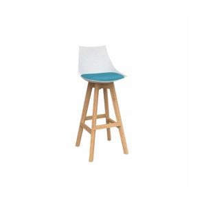 Olg Luna Bar Stool Oak Legs White Shell Ice Blue Seat Pad