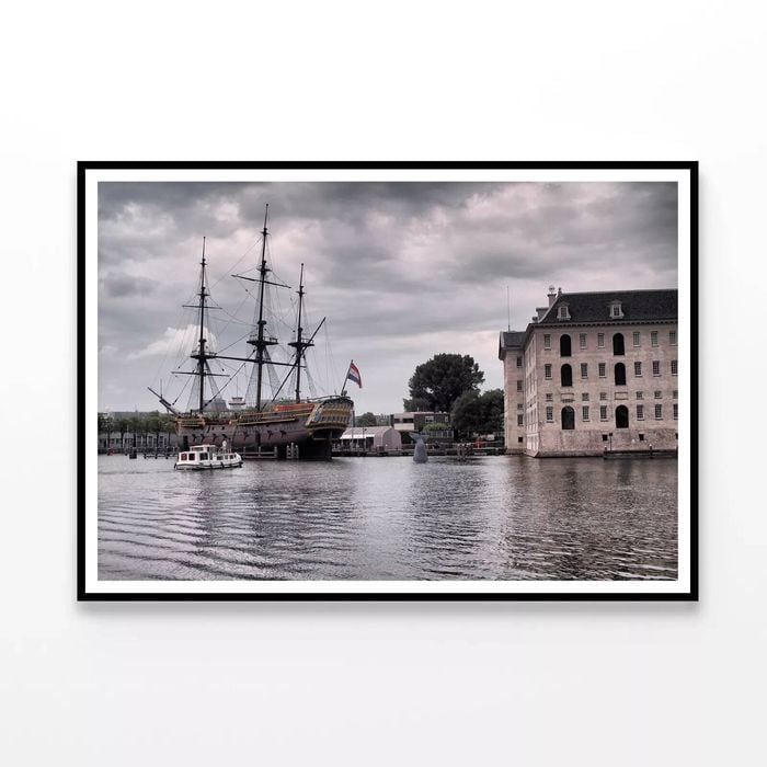 Large Ship Docked By a Building  Print 100% Australian Made 120x90cm  (Poster)