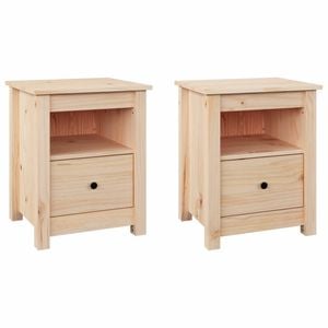 vidaXL 2x Solid Wood Pine Bedside Cabinets Storage Drawer Wooden Side Table