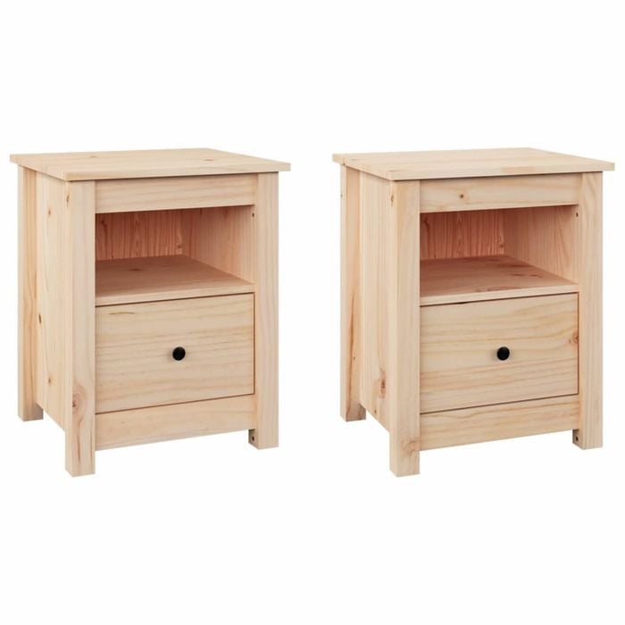 vidaXL 2x Solid Wood Pine Bedside Cabinets Storage Drawer Wooden Side Table