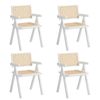 Oikiture 4x Dining Chairs Bamboo PE Rattan Chair Wooden Frame White