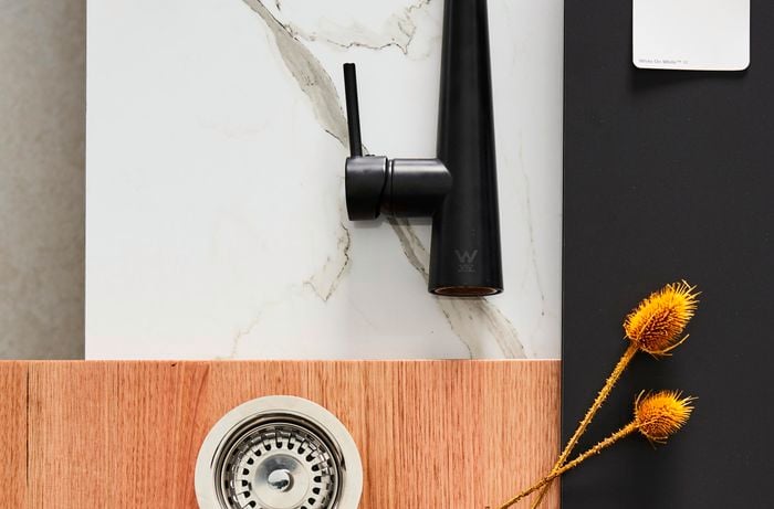 Flatlay of kitchen materials.