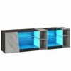 Ufurniture LED TV Stand with Lighted Glass Shelves Entertainment Center with Cabinet & Hidden Cable Management Black+Grey