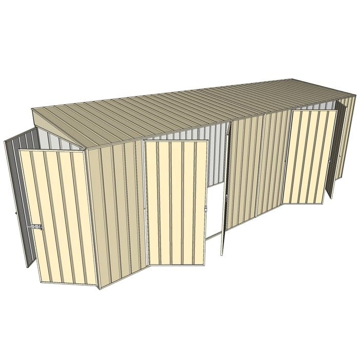 Build-a-Shed 1.5 x 6 x 2m Skillion Dual Double Hinged Side Door Shed - Cream