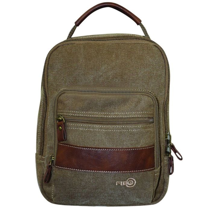 FIB Canvas Sling  Shoulder Strap Messenger Travel Pack w Tablet Pocket Khaki