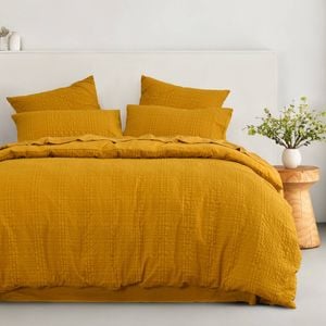 Dreamaker Ellis Seersucker Quilt Cover Set Mustard King