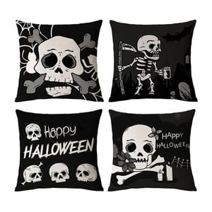 Catzon 4 Pcs Scary Throw Pillow Covers Linen Cushion Case for Decor 45X45cm