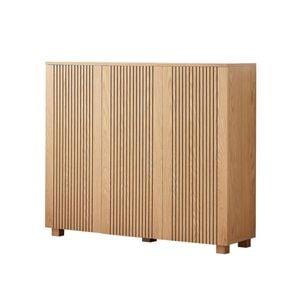 MIUZ Wooden Oak Veneer Shoe Rack Storage Cabinet, 3-Door Cupboard Shelf Drawer