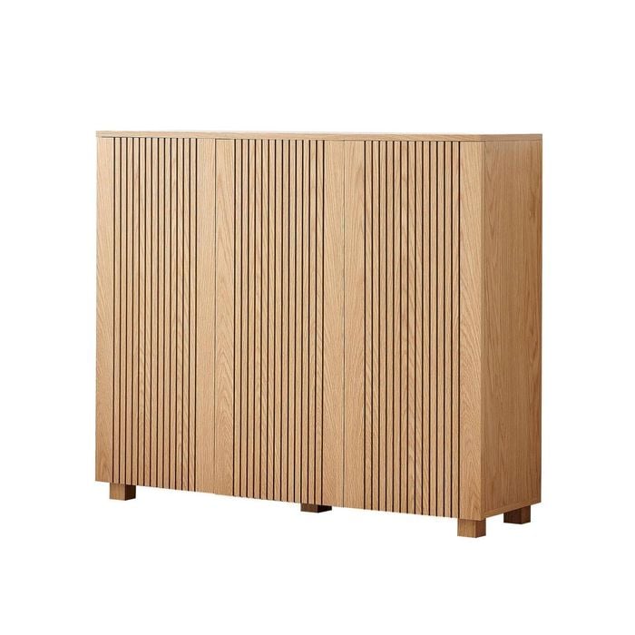 MIUZ Wooden Oak Veneer Shoe Rack Storage Cabinet, 3-Door Cupboard Shelf Drawer