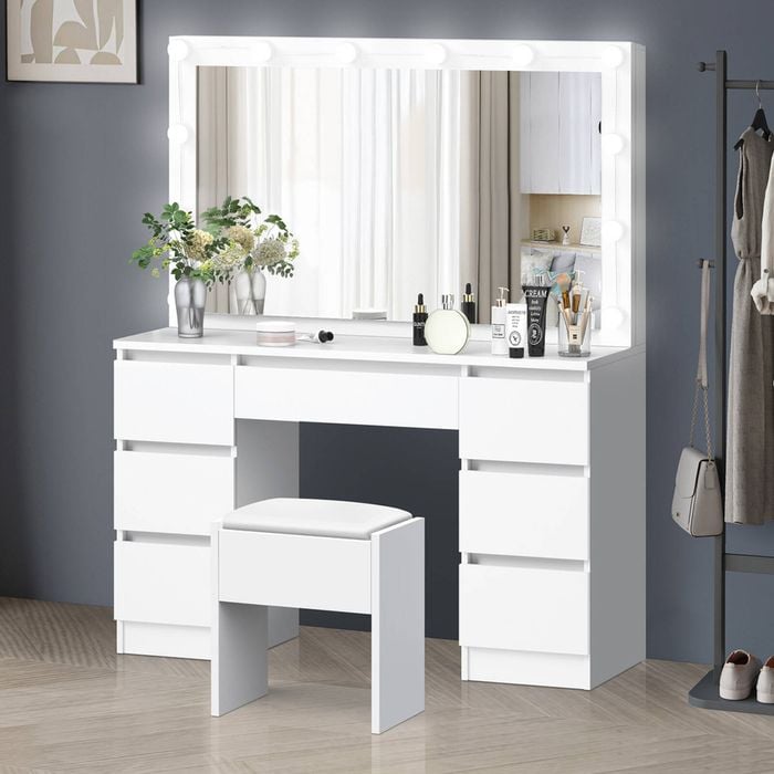 Alfordson Dressing Table Stool Set Led Drawers