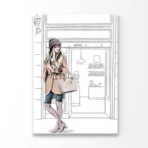 Stylish Brown Girl And Her Coffee Print 100% Australian Made 50x75cm (Stretched Canvas)