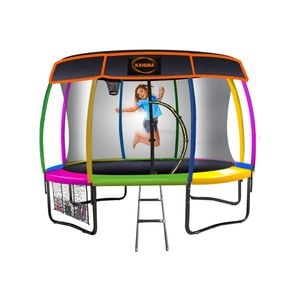 Kahuna Trampoline 10 Ft With Basket Ball Set And Roof Cover - Rainbow