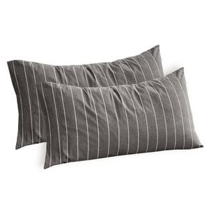 Dreamaker Rumi Washed Cotton King Pillowcase Twin Pack Charcoal with White Stripe