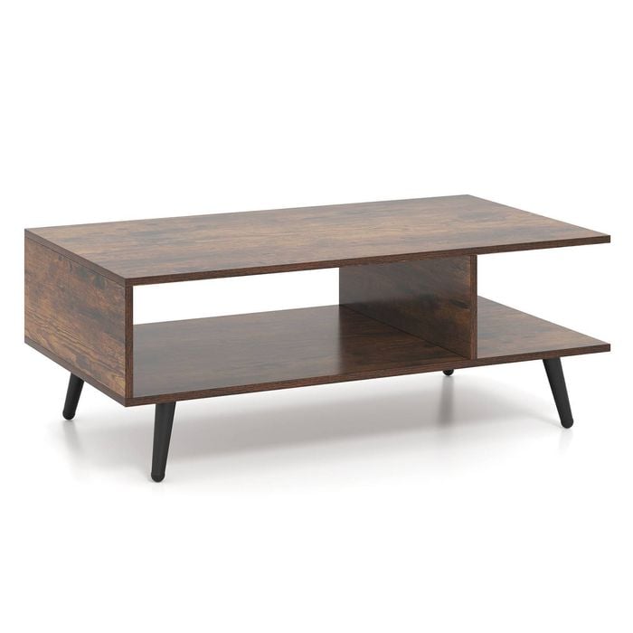 Costway 2-tier Coffee Table Storage Shelf Center Tea Table Cocktail Brown
