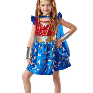 Wonder Woman Premium Girls Sequined Superhero Costume - 3-5