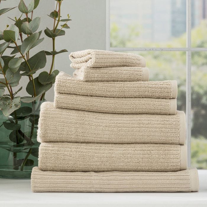7pc Renee Taylor Cobblestone 650gsm Cotton Ribbed Towel Stone