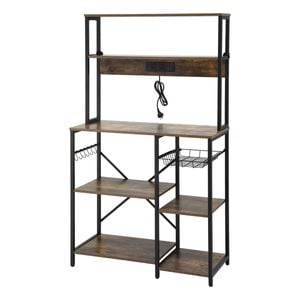 Artiss 5-tier Kitchen Rack With Power Outlets Pull Out Basket Microwave Storage Shelf 90cmx153cm