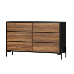 Oikiture 6 Chest of Drawers Lowboy Nightstand Walnut