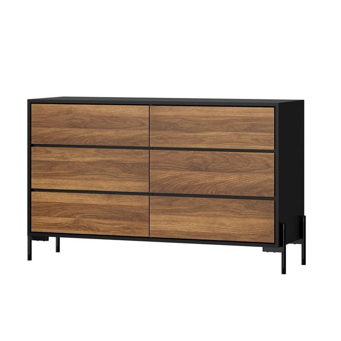 Oikiture 6 Chest of Drawers Lowboy Nightstand Walnut