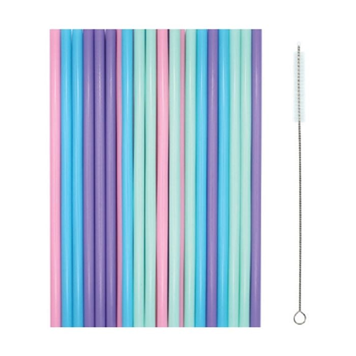 12x 24pc Partyware Reusable Straws With Cleaning Brush Set Assorted