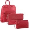 3PC Set Pierre Cardin Wos Woven Leather Cross-Body s + Backpack Red