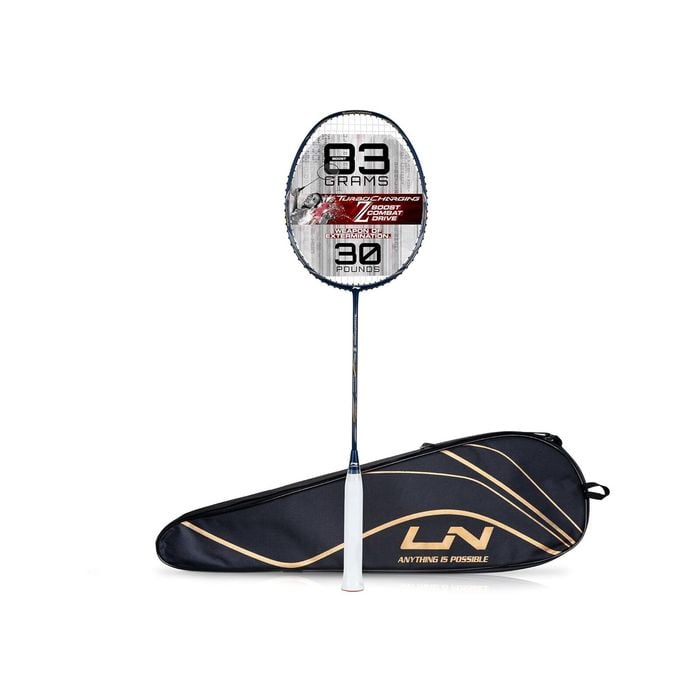 Li-Ning Turbo Charging Z Boost Carbon Fibre Strung Badminton Racquet With Full Cover | Intermediate | Size: 83gm | Navy-Silver