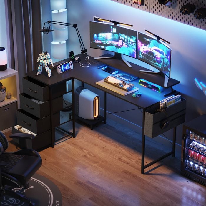 Ufurniture L-Shaped Gaming Desk RGB LED 140cm Black